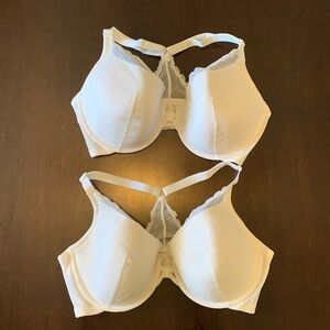 TWO Auden lightly lined demi coverage racer back bras Underwire and front close.
